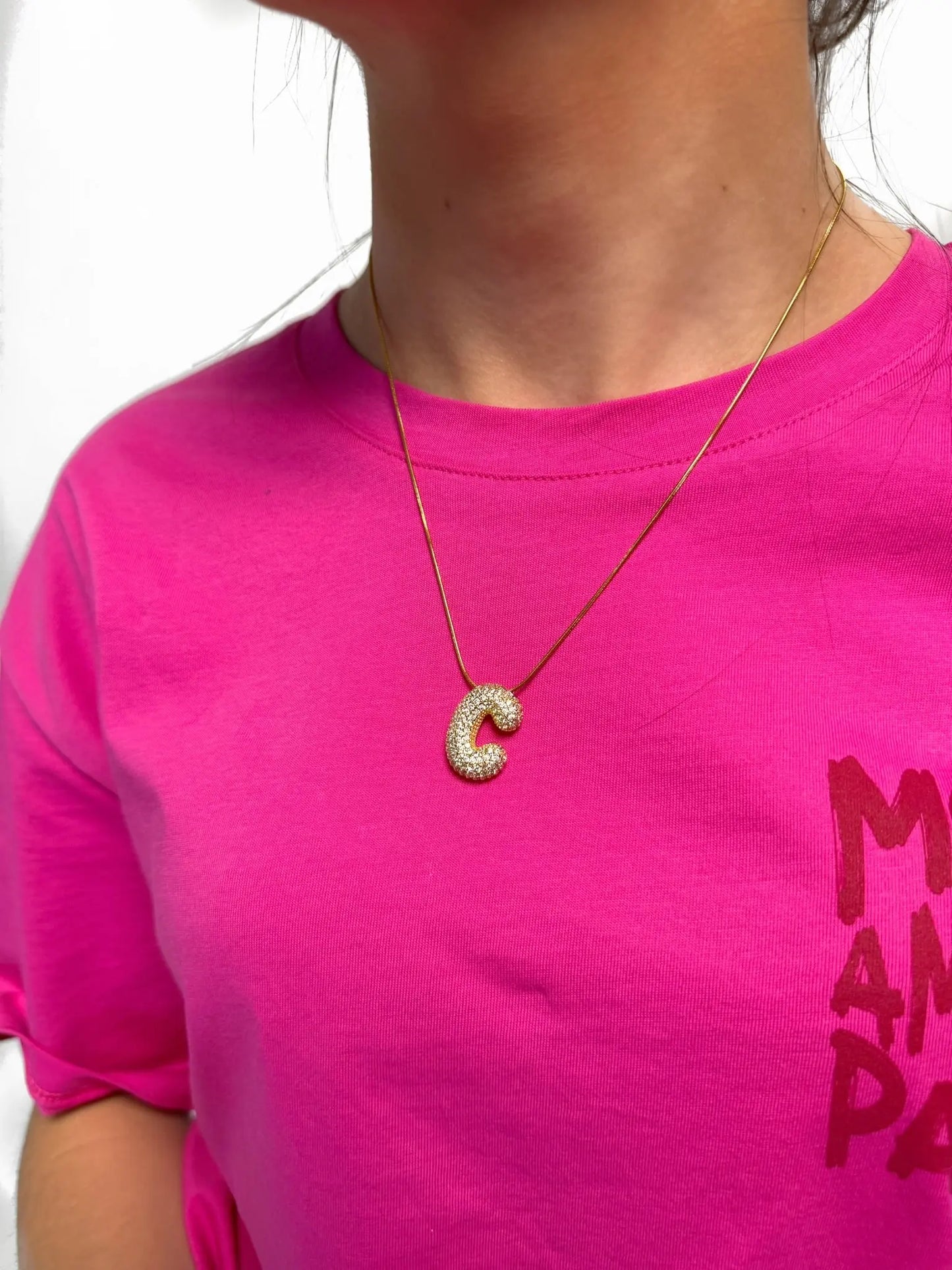 Collier initial C strass en acier inoxydable Mère & Fille