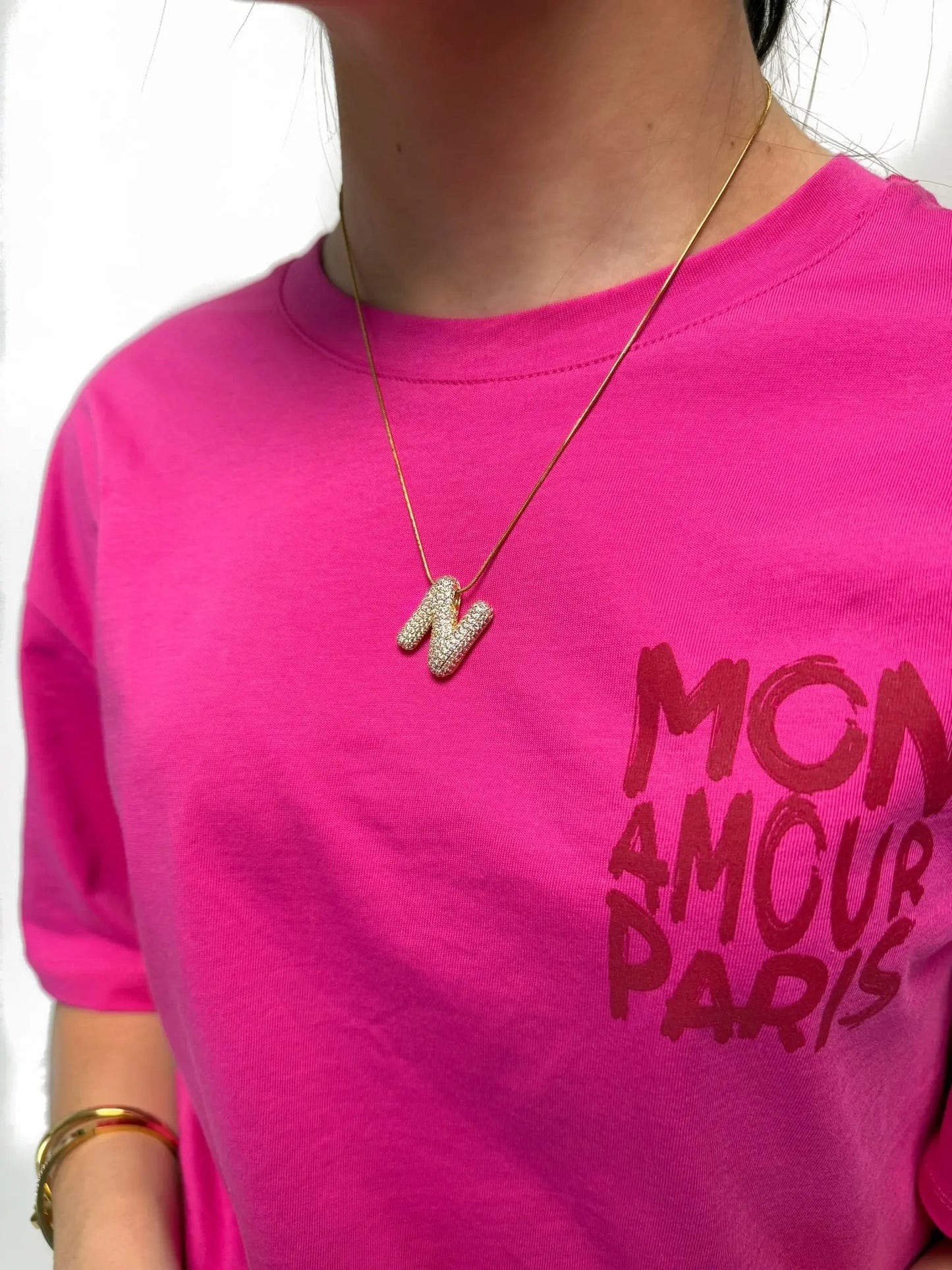 Collier initial N strass en acier inoxydable Mère & Fille