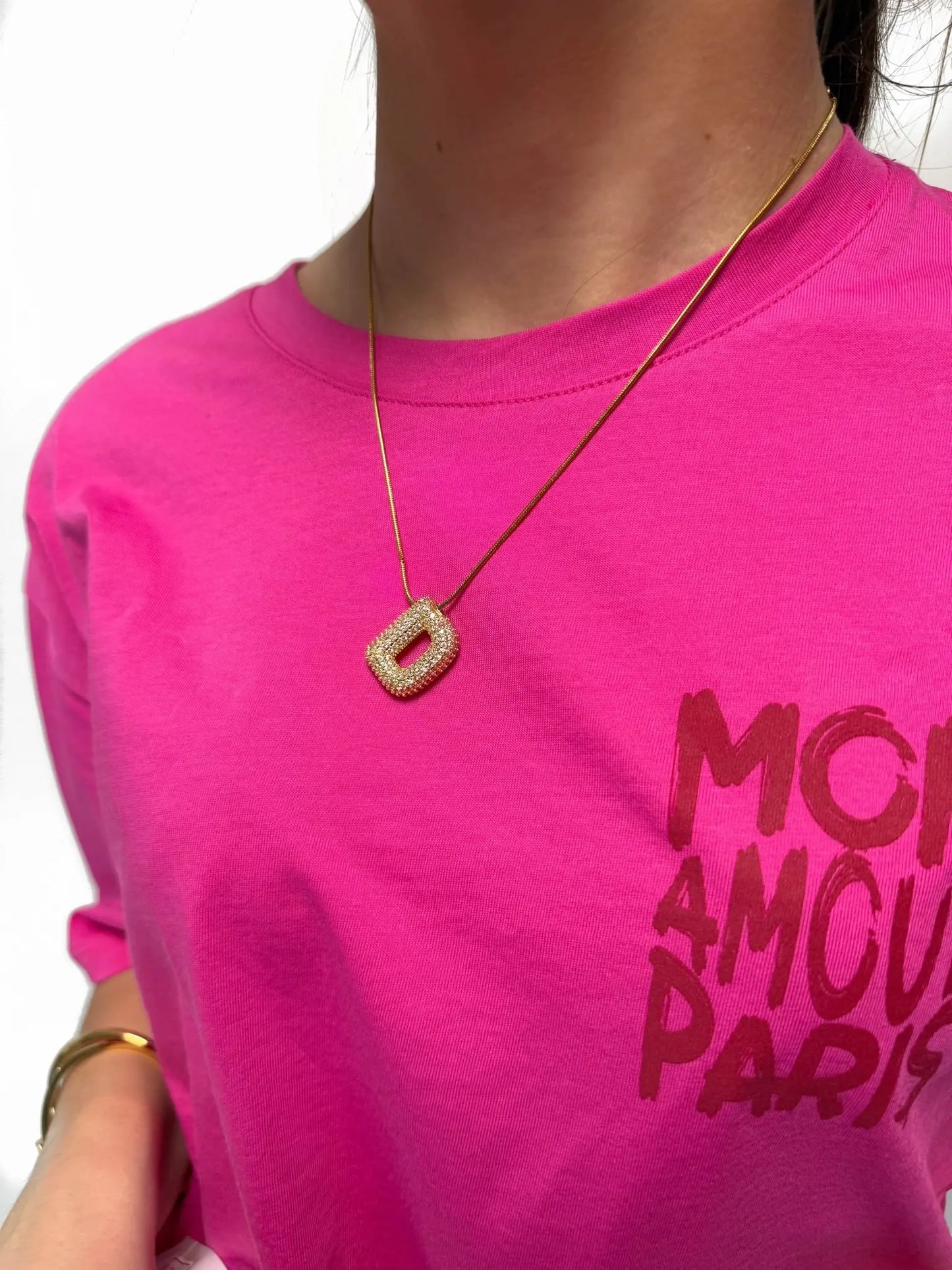 Collier initial D strass en acier inoxydable Mère & Fille