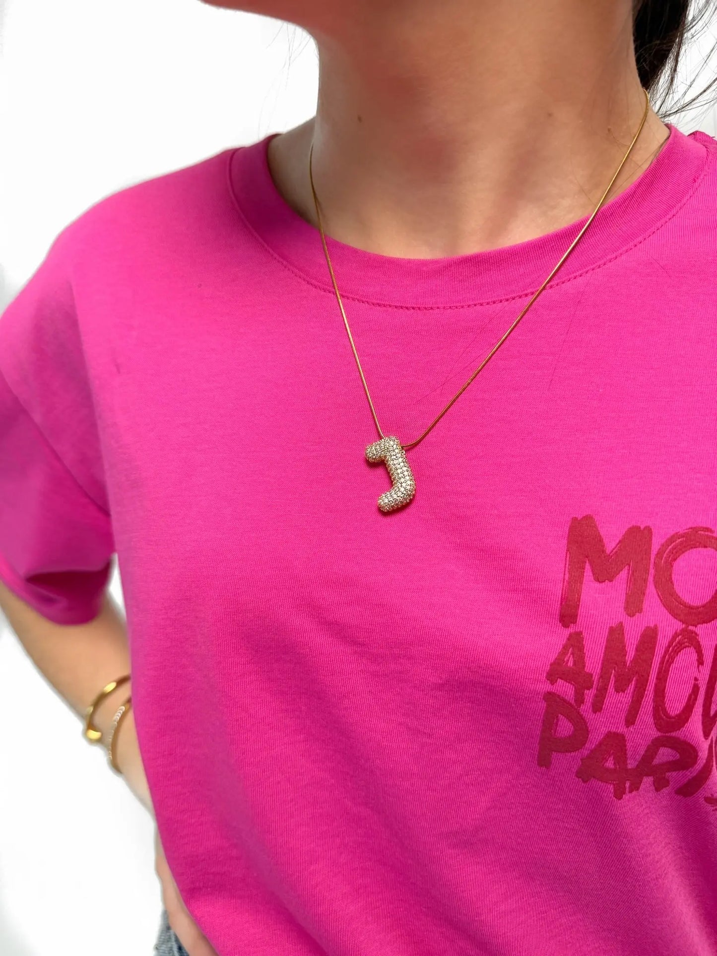 Collier initial J strass en acier inoxydable Mère & Fille