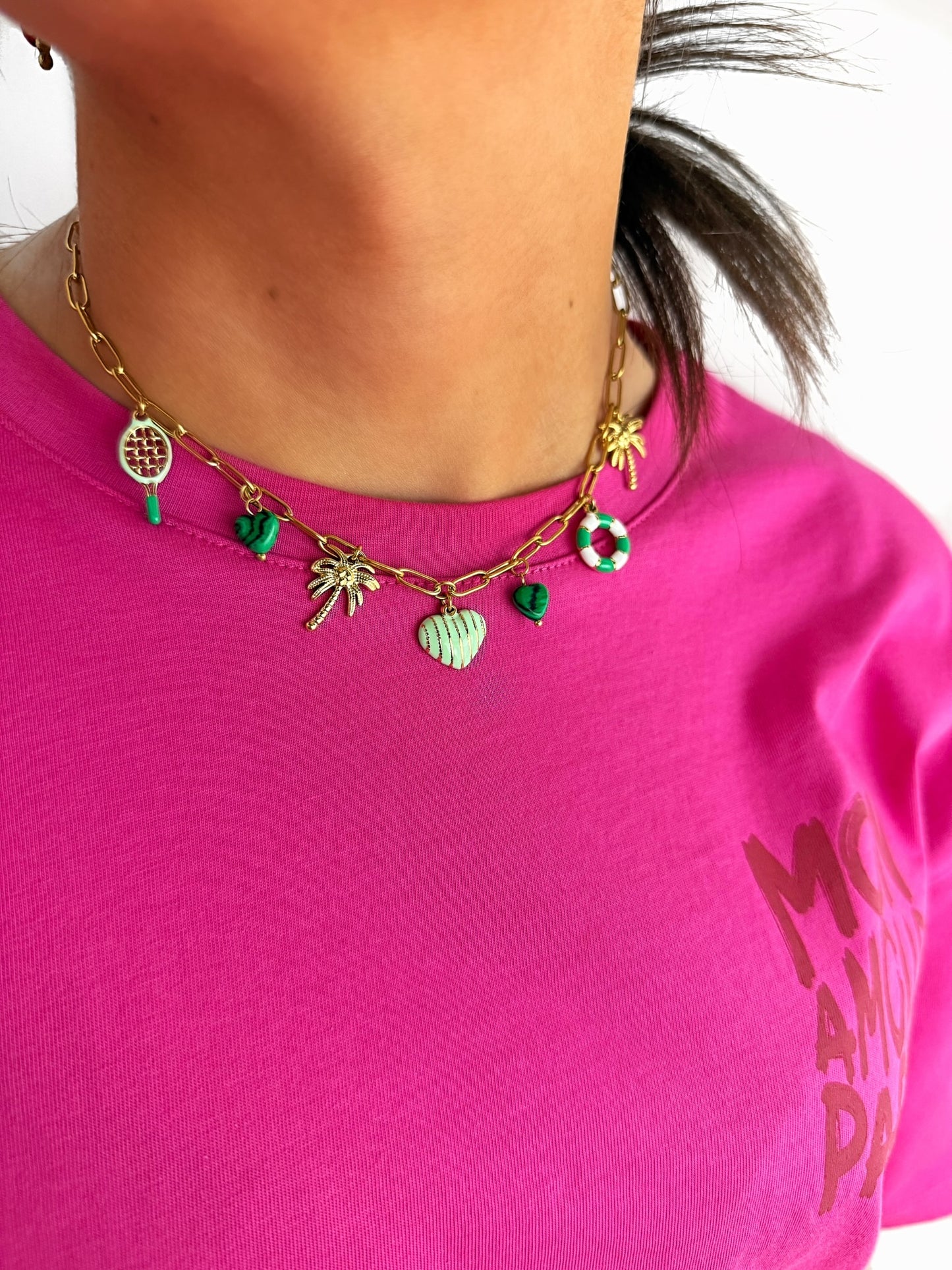 Collier breloques Sporvi vert en acier inoxydable