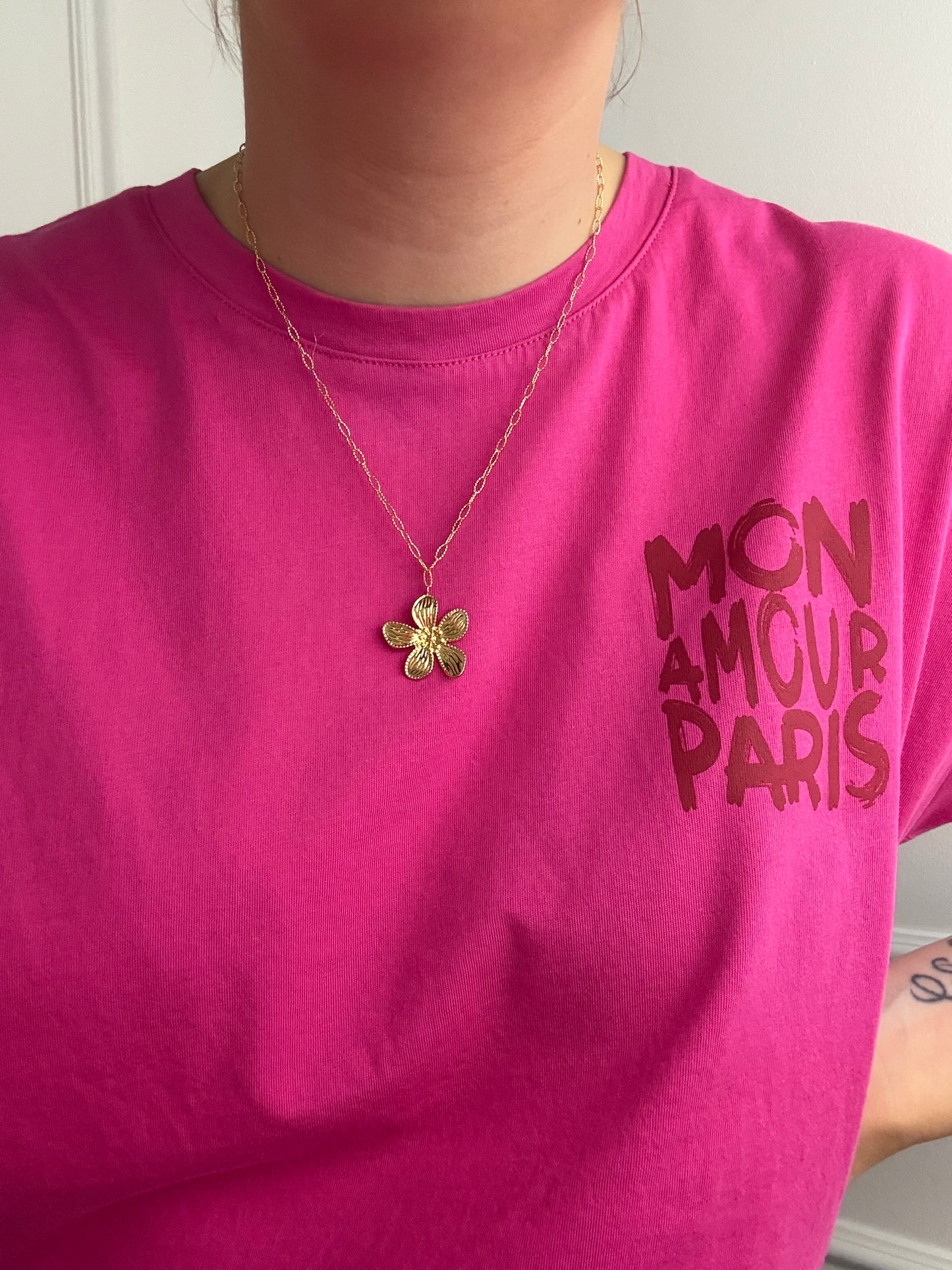 Collier fleur en acier inoxydable