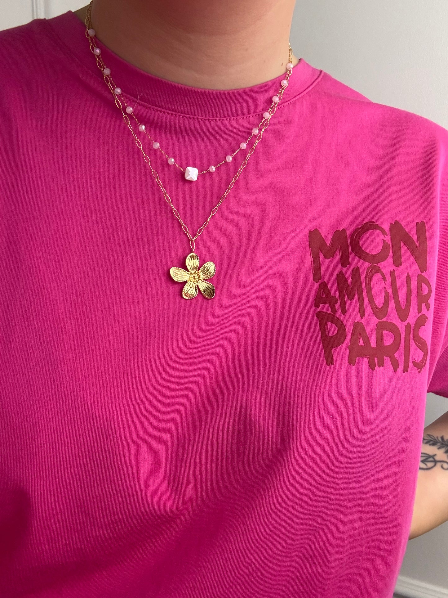 Collier fleur en acier inoxydable