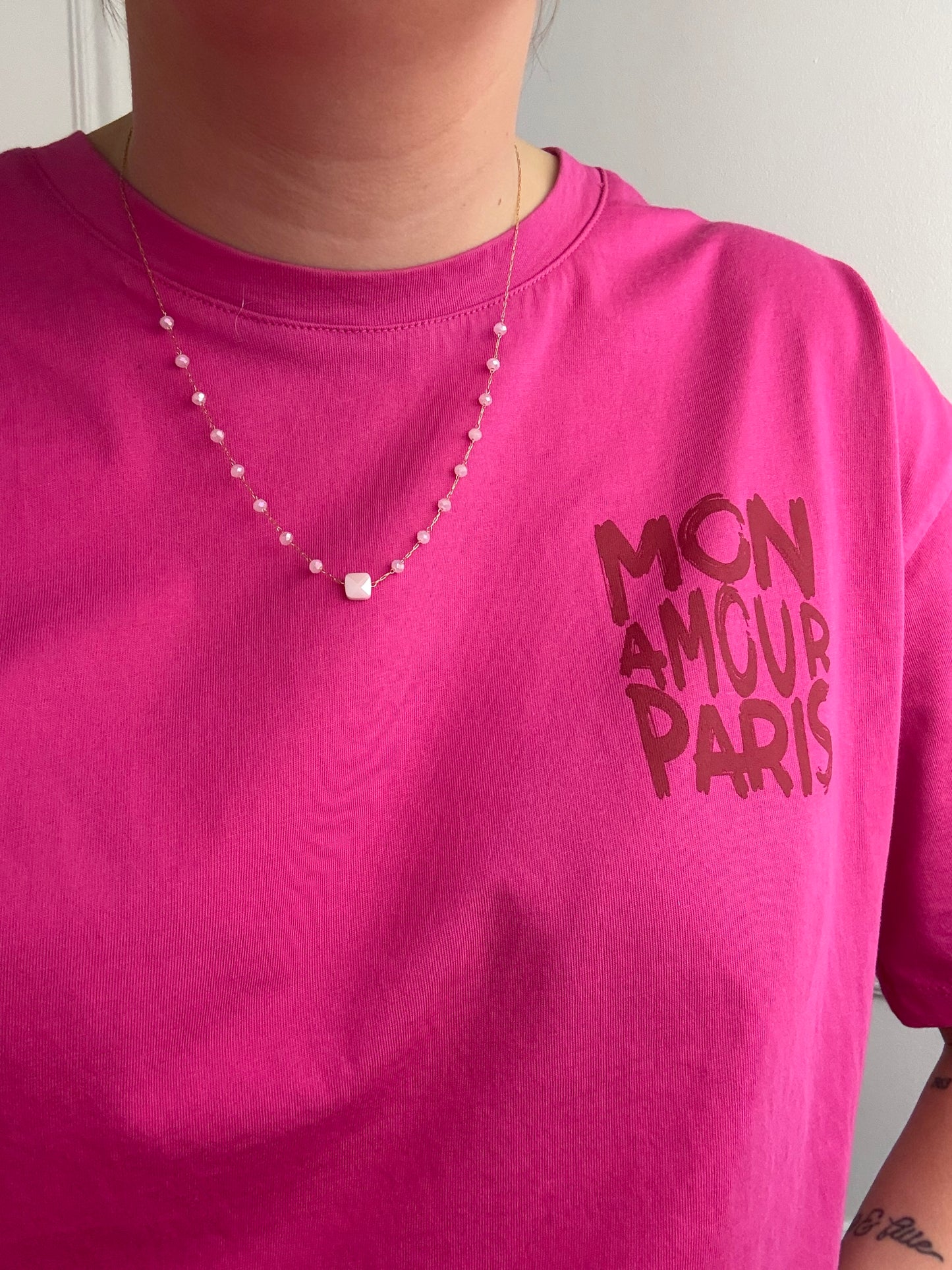 Collier grains rose en acier inoxydable