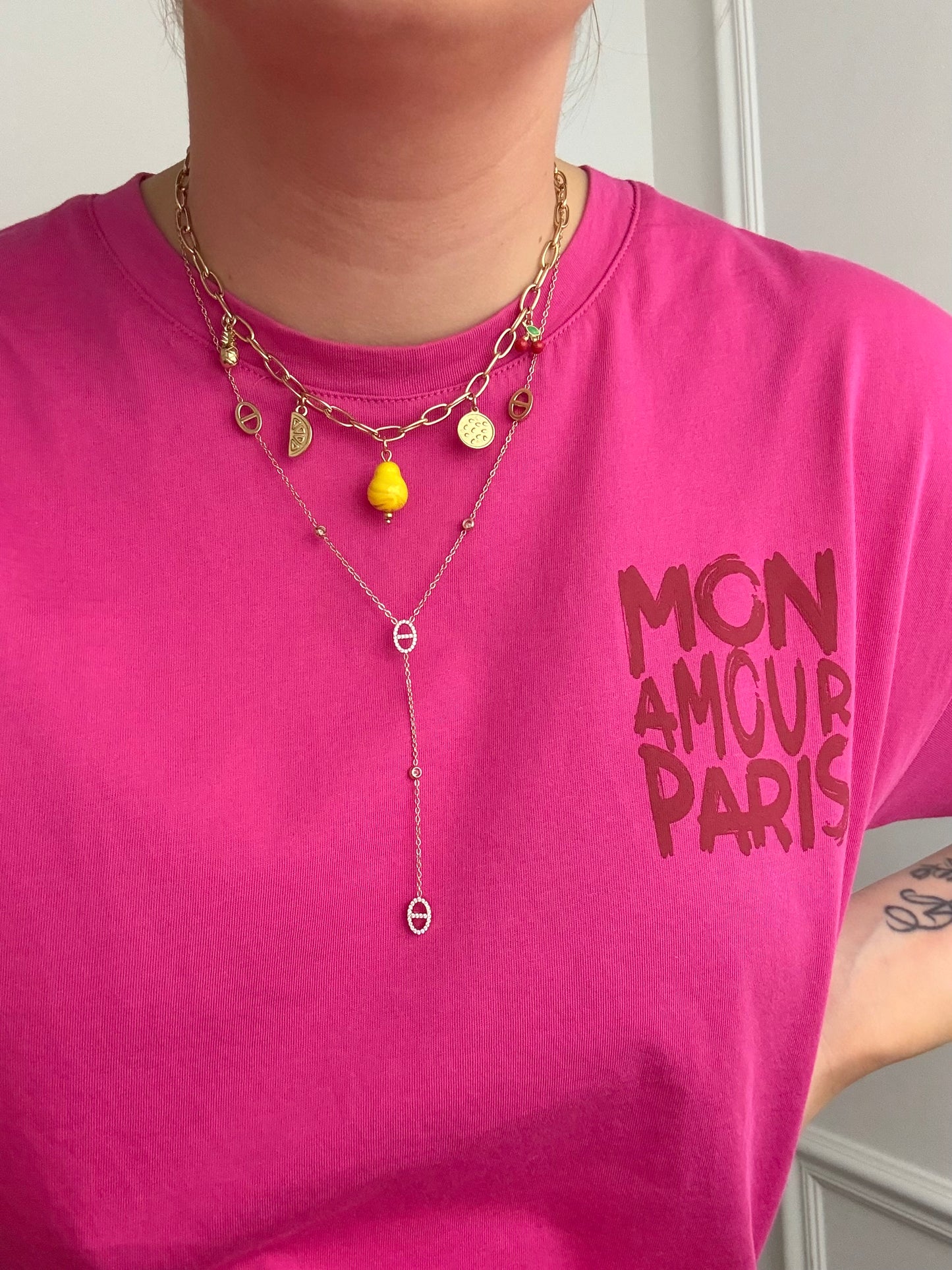 Collier breloques citron en acier inoxydable