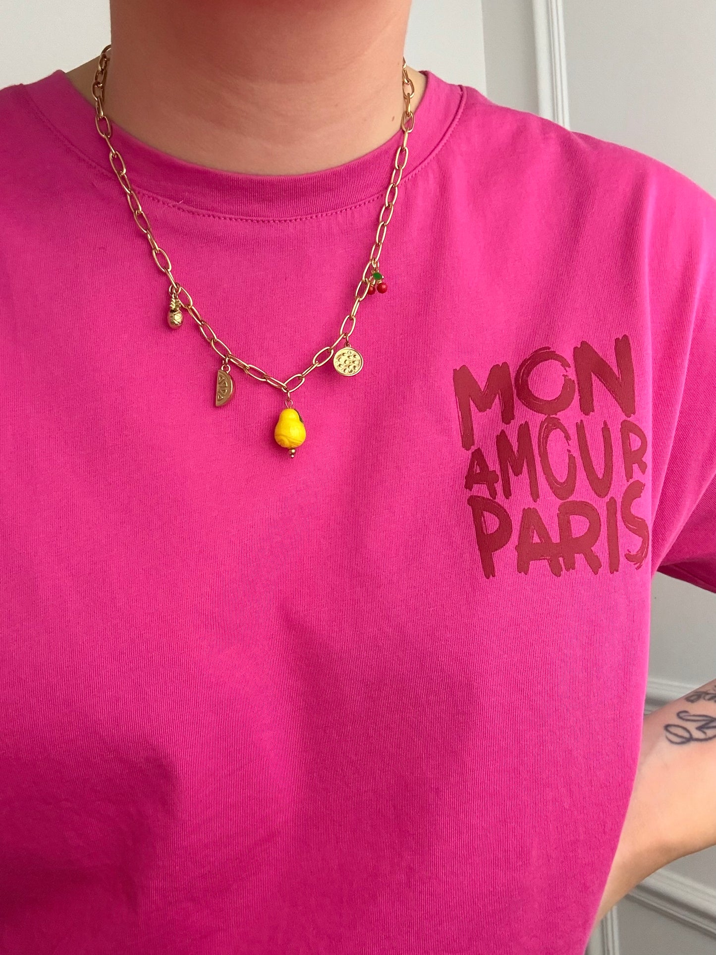 Collier breloques citron en acier inoxydable