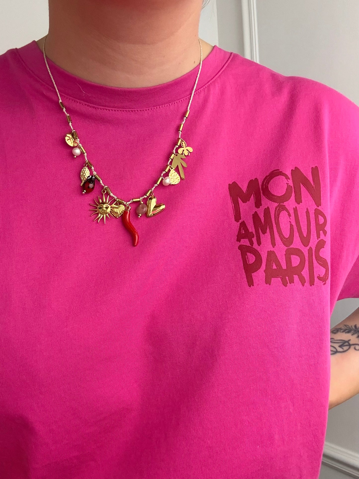 Collier breloques piment en acier inoxydable