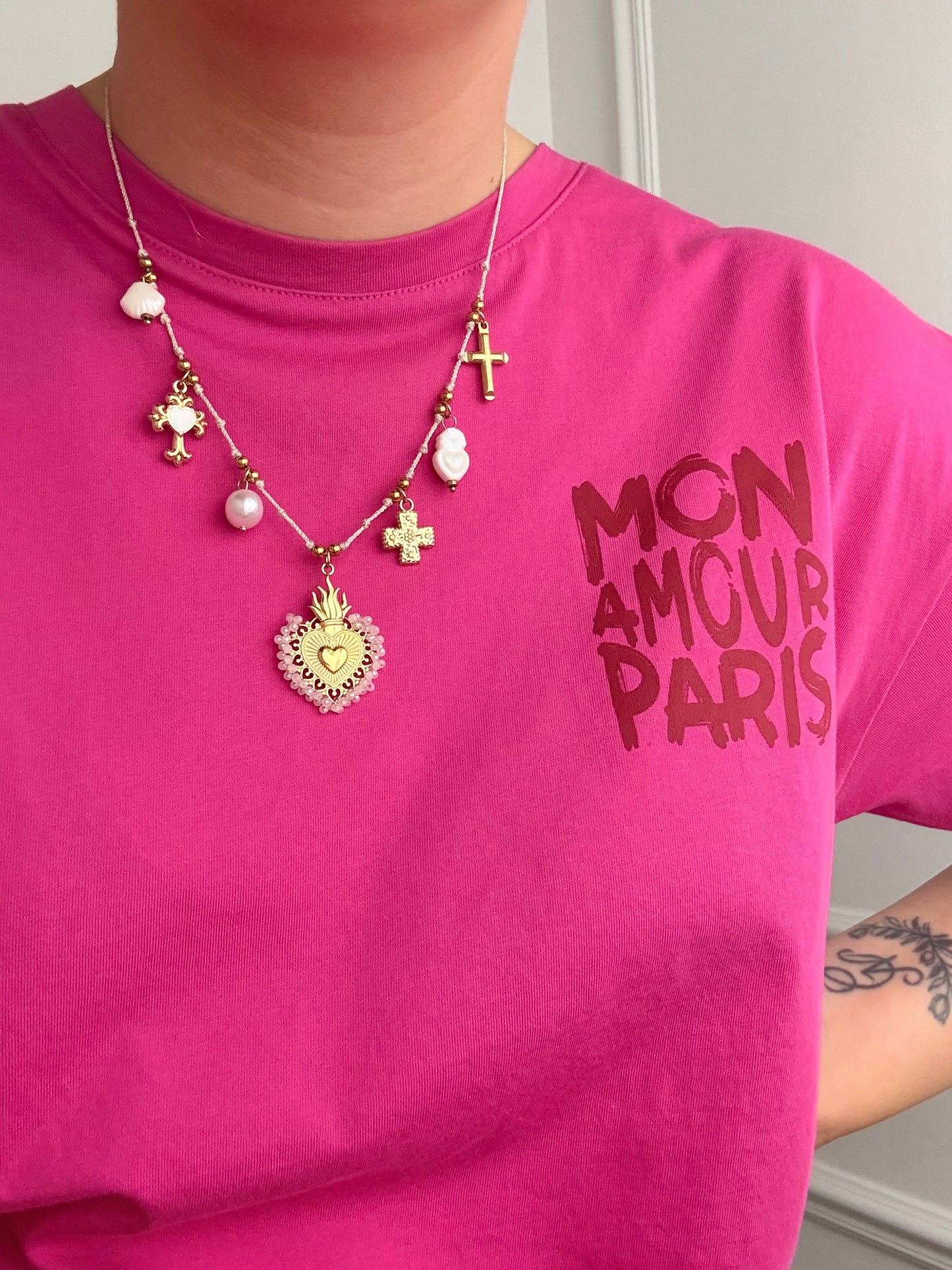 Collier ex-voto blanc en acier inoxydable