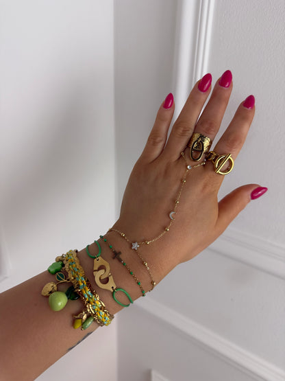 Bracelet croix doré et vert en acier inoxydable