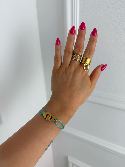 Bracelet menotte turquoise en acier inoxydable