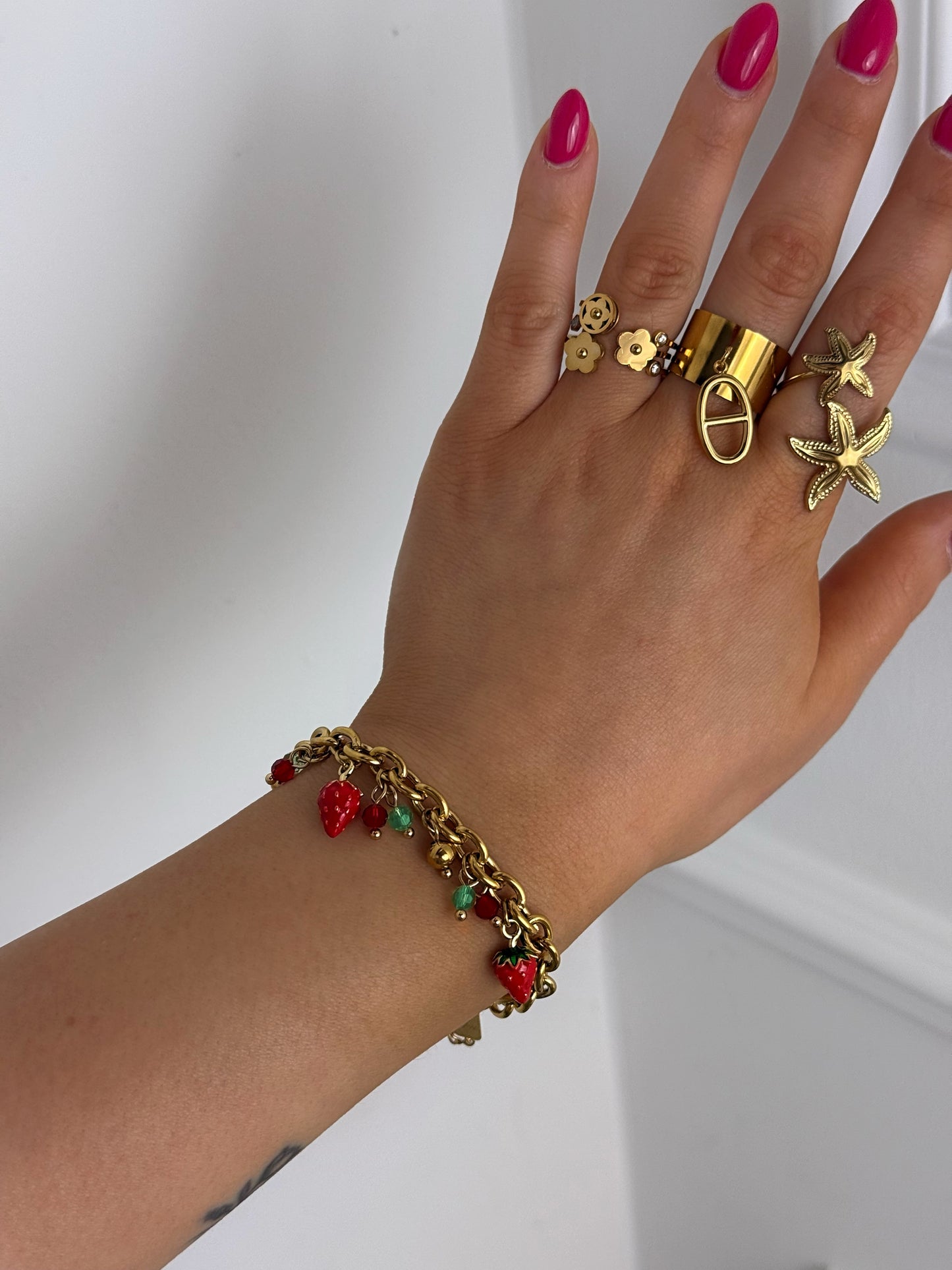 Bracelet breloques fraises en acier inoxydable