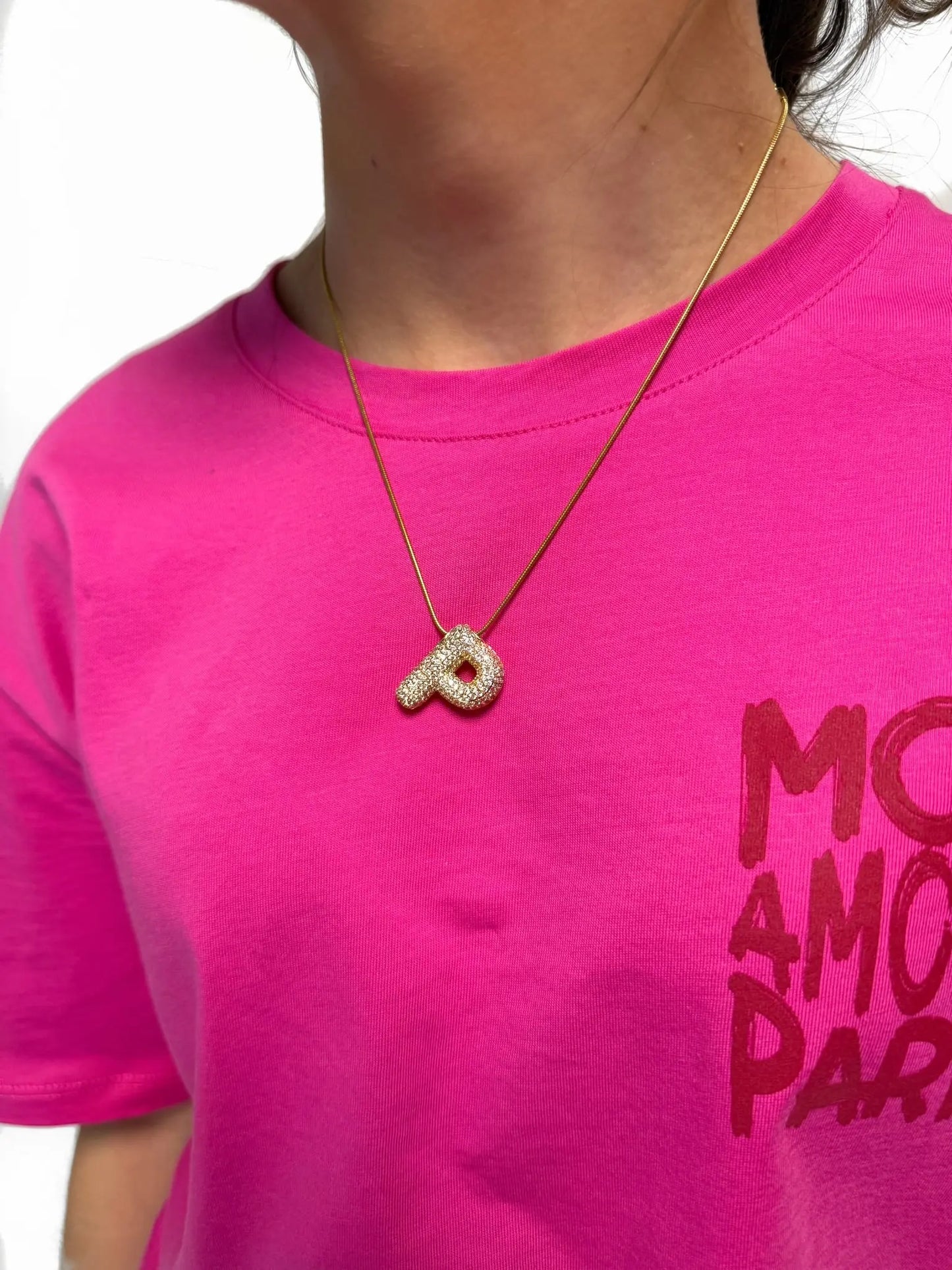 Collier initial P strass en acier inoxydable Mère & Fille