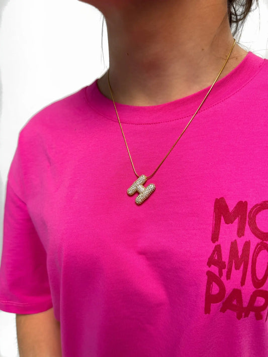 Collier initial H strass en acier inoxydable Mère & Fille