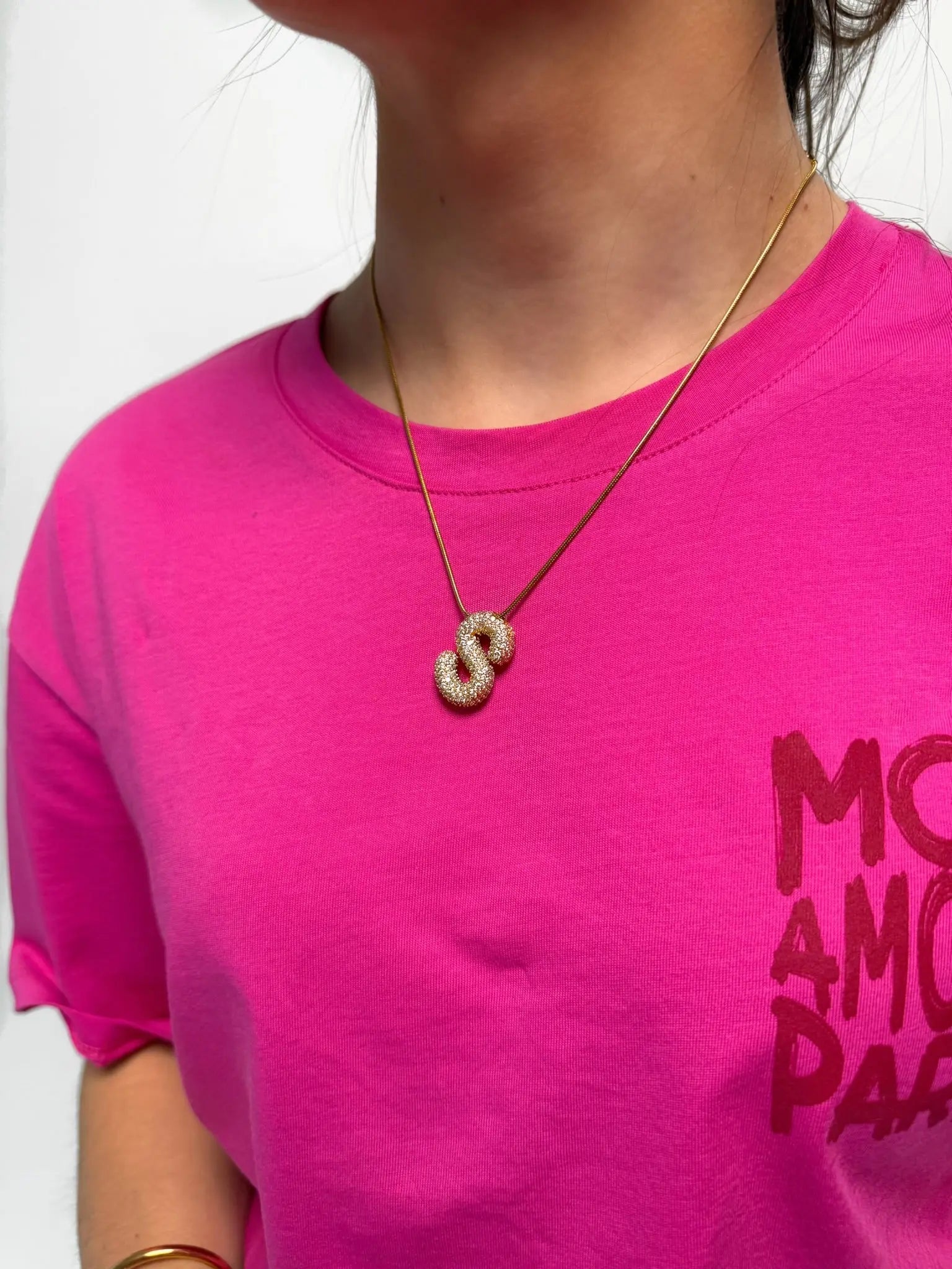 Collier initial S strass en acier inoxydable Mère & Fille