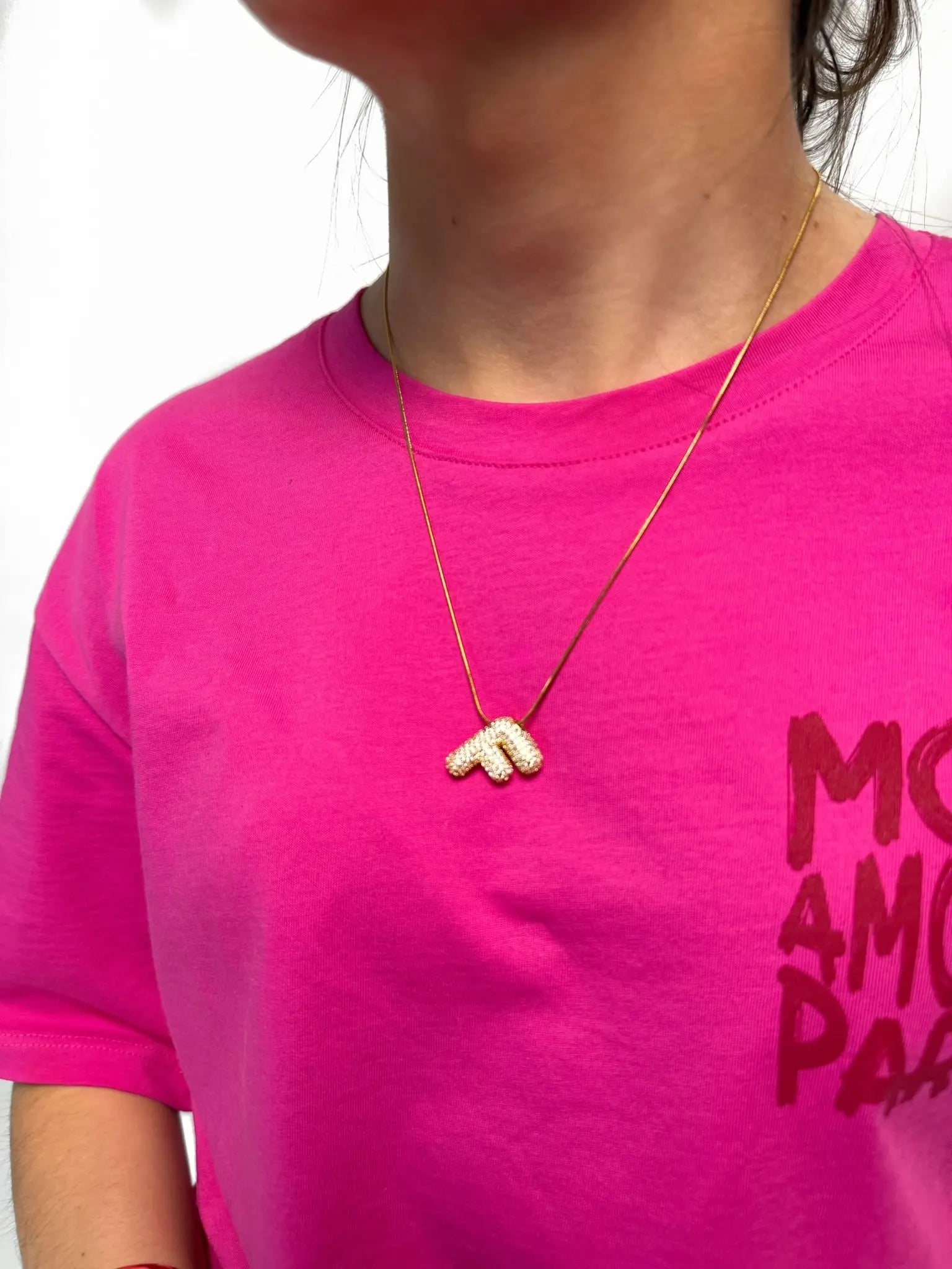 Collier initial F strass en acier inoxydable Mère & Fille