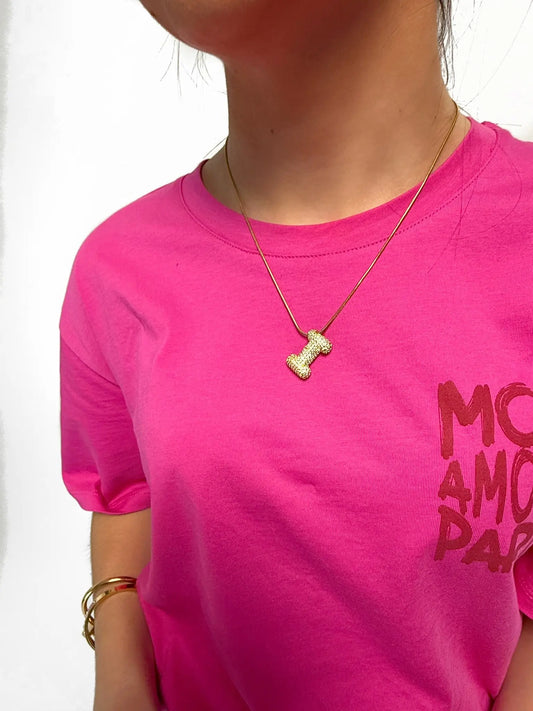 Collier initial I strass en acier inoxydable Mère & Fille