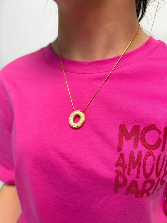Collier initial O strass en acier inoxydable Mère & Fille