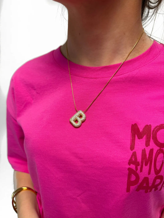 Collier initial B strass en acier inoxydable Mère & Fille