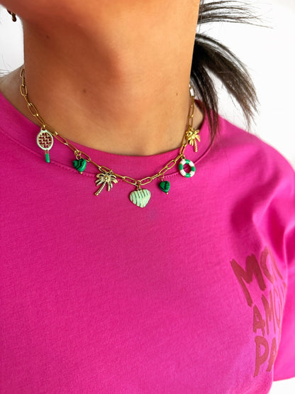 Collier breloques Sporvi vert en acier inoxydable
