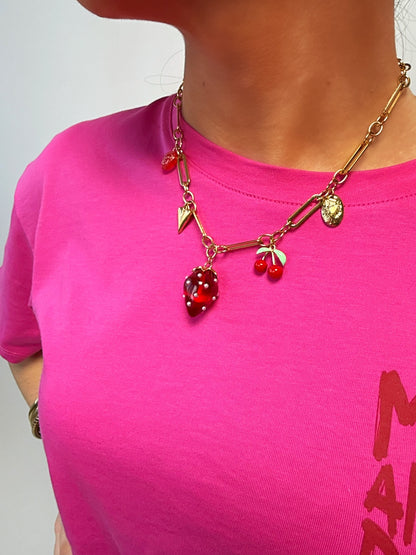 Collier breloques Fraise en acier inoxydable