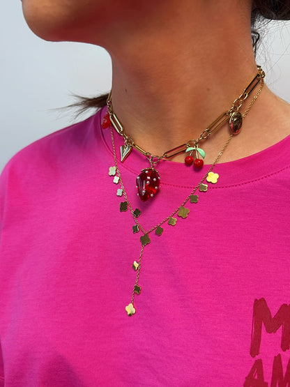 Collier breloques Fraise en acier inoxydable