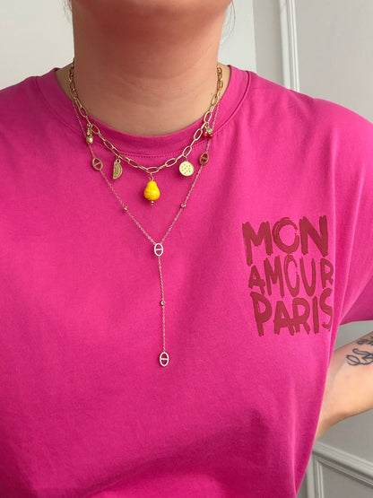 Collier breloques citron en acier inoxydable